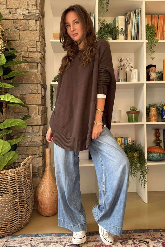 Made in Italy Conrad Circle Knit Top Chocolate