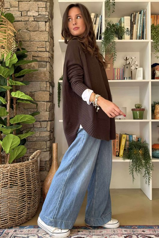 Made in Italy Conrad Circle Knit Top Chocolate