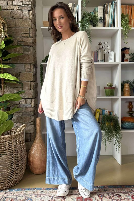 Made in Italy Conrad Circle Knit Top Oatmeal /10 =