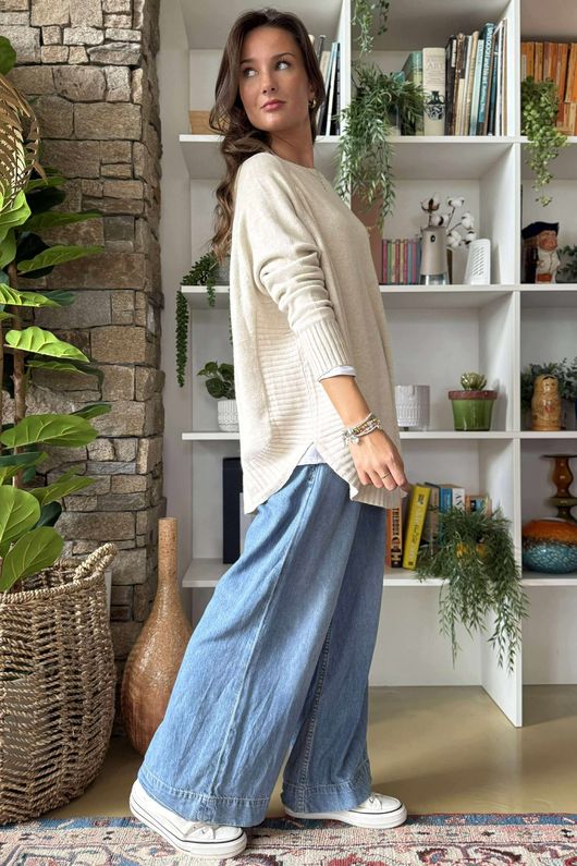 Made in Italy Conrad Circle Knit Top Oatmeal Beige 