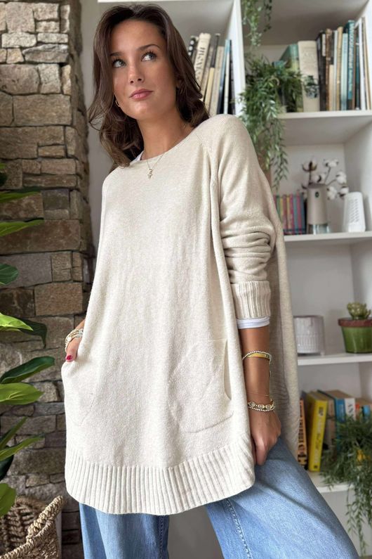 Made in Italy Conrad Circle Knit Top Oatmeal Beige 