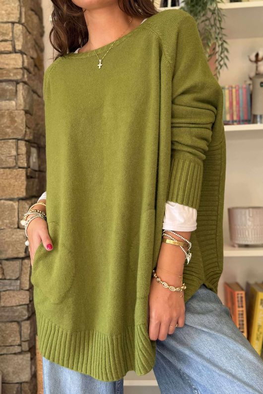 Made in Italy Conrad Circle Knit Top Olive /9 =