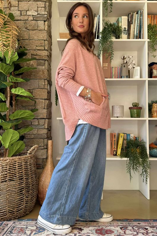 Made in Italy Conrad Circle Knit Top Rose Marl