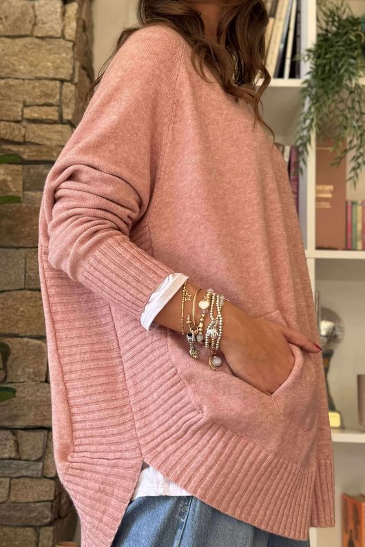 Made in Italy Conrad Circle Knit Top Rose Marl