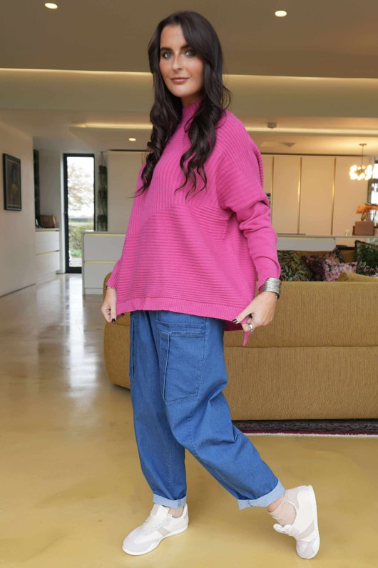 Charli Turtle Ribby Knit Top Geranium /10=