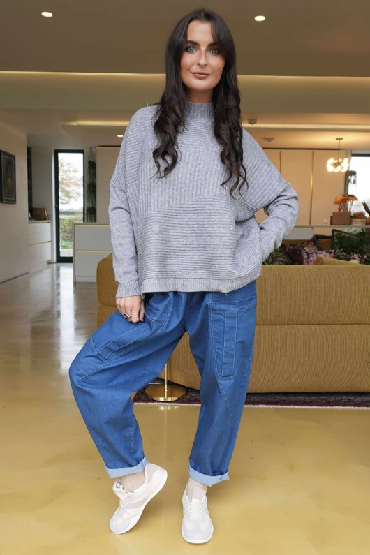 Charli Turtle Ribby Knit Top Grey Marl /10=