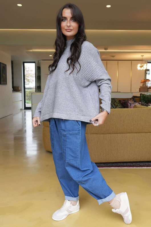 Charli Turtle Ribby Knit Top Grey Marl /10=