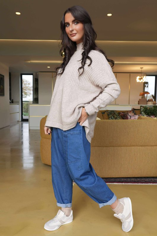 Charli Turtle Ribby Knit Top Oatmeal /10=