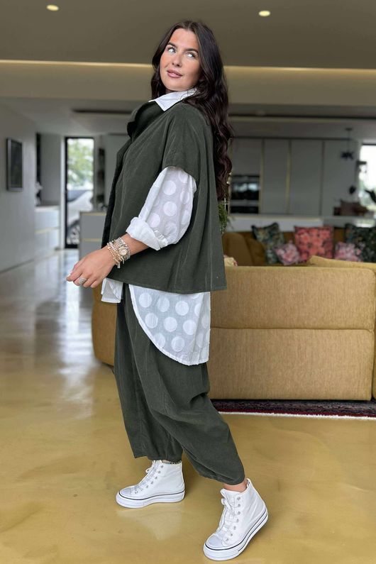 Made in Italy Cooper Needlecord Cap Sleeve Jacket Deep Moss -