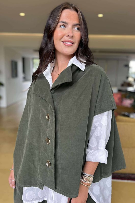 Made in Italy Cooper Needlecord Cap Sleeve Jacket Deep Moss -