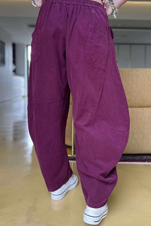 Made in Italy Cooper Needlecord Classic Barrel Leg Pant Beetroot -
