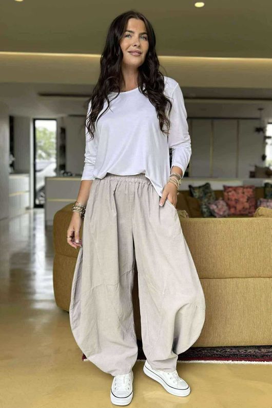 Made in Italy Cooper Needlecord Classic Barrel Leg Pant Stone -