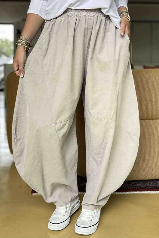 Made in Italy Cooper Needlecord Classic Barrel Leg Pant Stone -