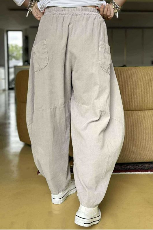 Made in Italy Cooper Needlecord Classic Barrel Leg Pant Stone -