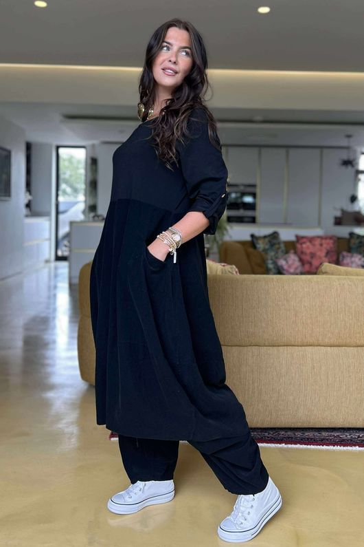 Made in Italy Cooper Needlecord Cocoon Dress Black