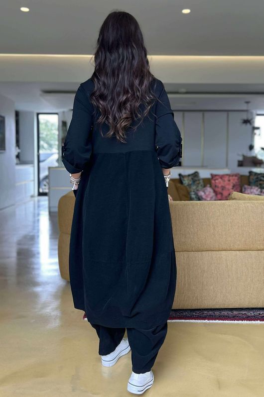 Made in Italy Cooper Needlecord Cocoon Dress Black