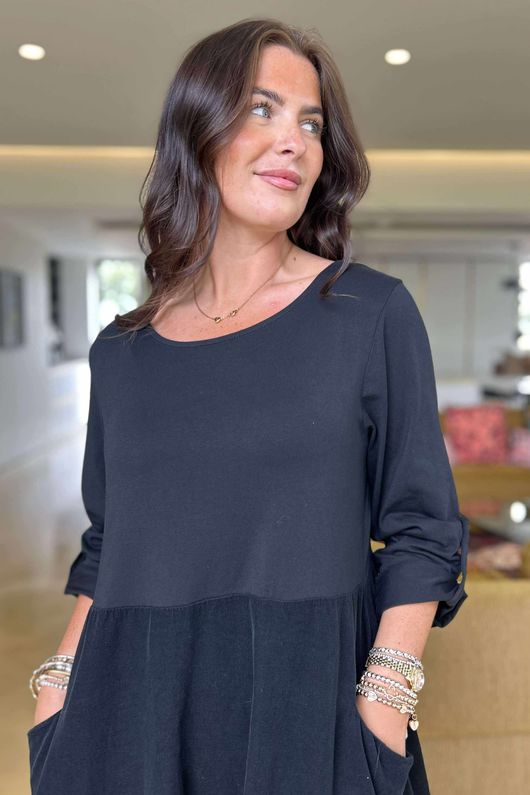 Made in Italy Cooper Needlecord Cocoon Dress Black