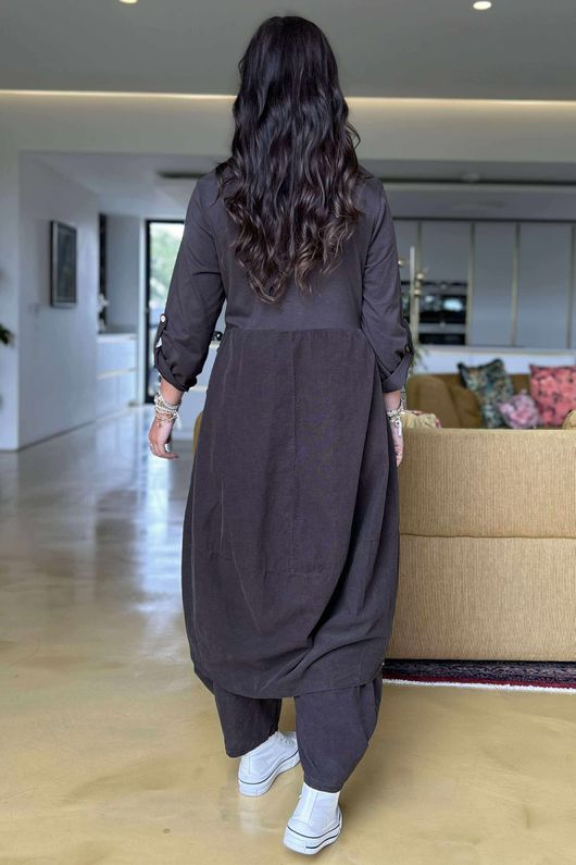 Made in Italy Cooper Needlecord Cocoon Dress Coffee Bean