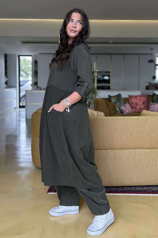 Made in Italy Cooper Needlecord Cocoon Dress Deep Moss
