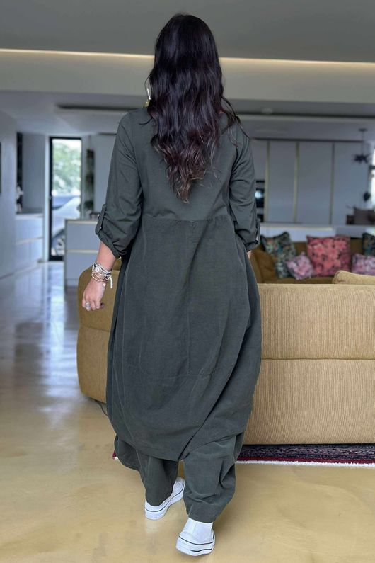 Made in Italy Cooper Needlecord Cocoon Dress Deep Moss