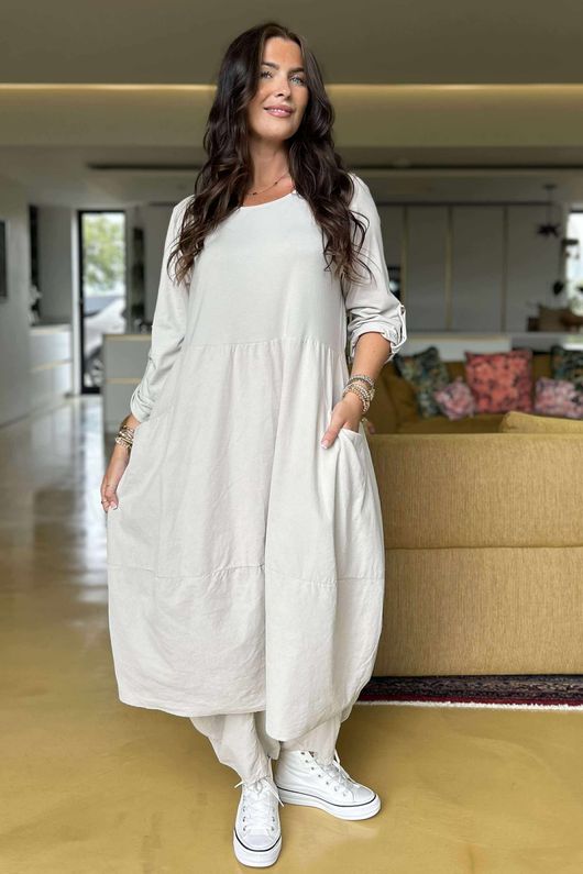 Made in Italy Cooper Needlecord Cocoon Dress Stone /3=
