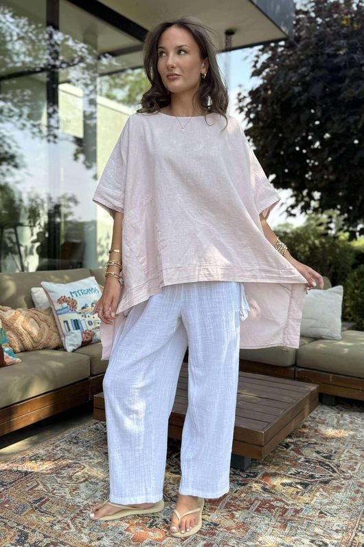 Made in Italy Cotton Blend Patch Pocket Dip Back Top Antique Rose