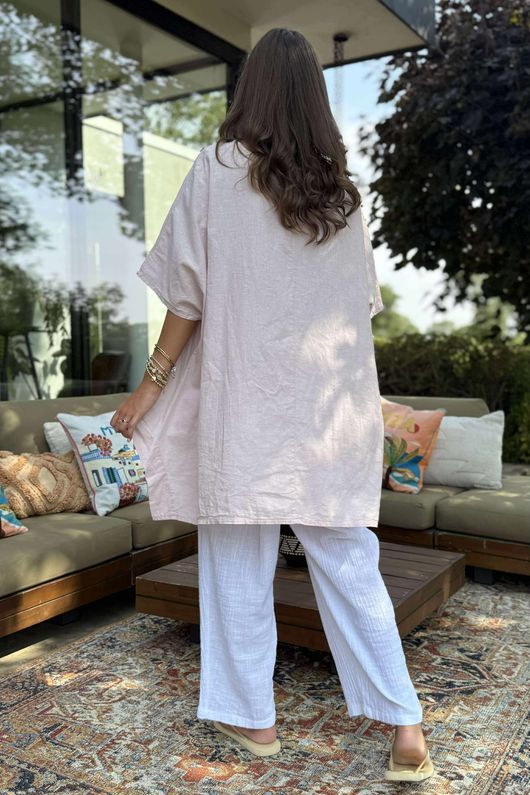 Made in Italy Cotton Blend Patch Pocket Dip Back Top Antique Rose