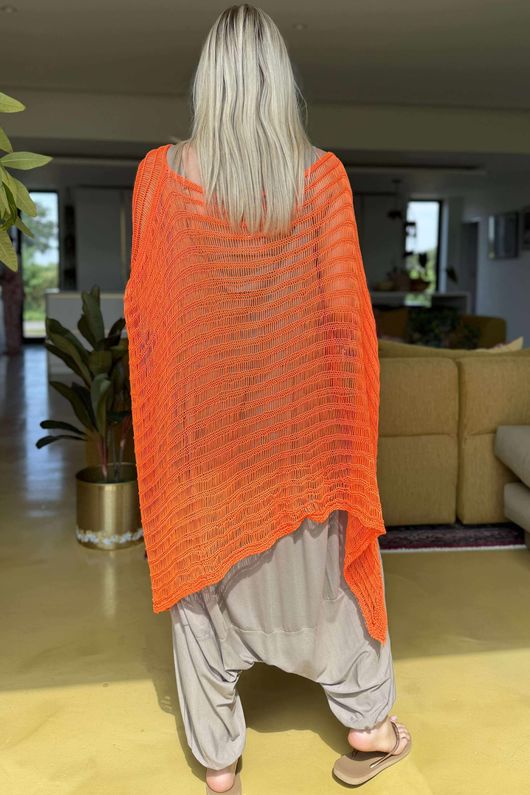 Made in Italy Emily Cross Front Crochet Knit Top Orange Zing
