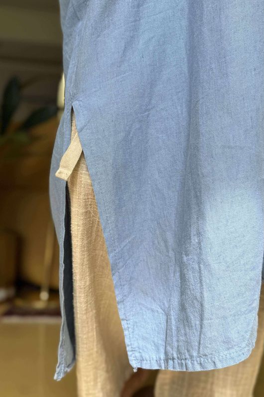 Made in Italy Eos Linen Blend Ruche Dress Denim