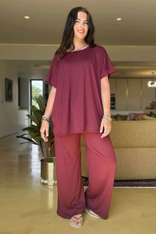 Made in Italy Essential Cap Sleeve Tee Bordeaux -