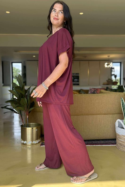 Made in Italy Essential Cap Sleeve Tee Bordeaux - 