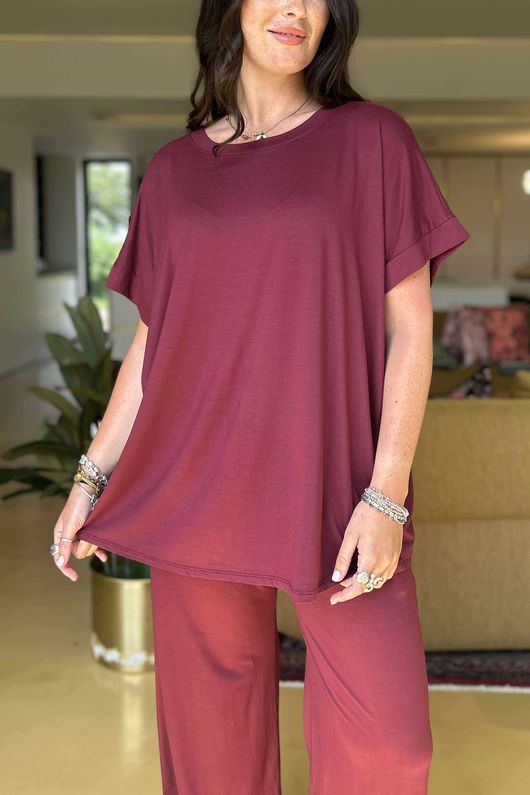 Made in Italy Essential Cap Sleeve Tee Bordeaux - 