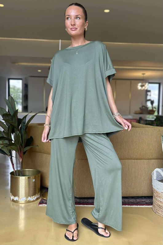 Made in Italy Essential Cap Sleeve Tee Khaki - ** 