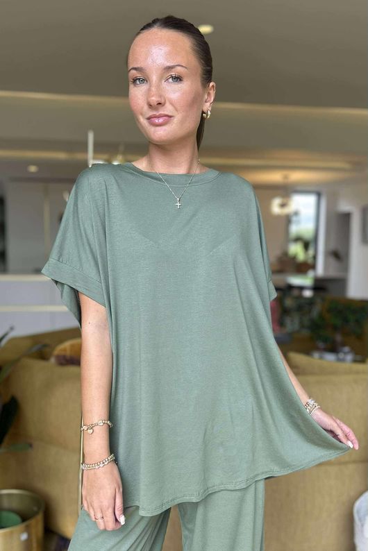Made in Italy Essential Cap Sleeve Tee Khaki