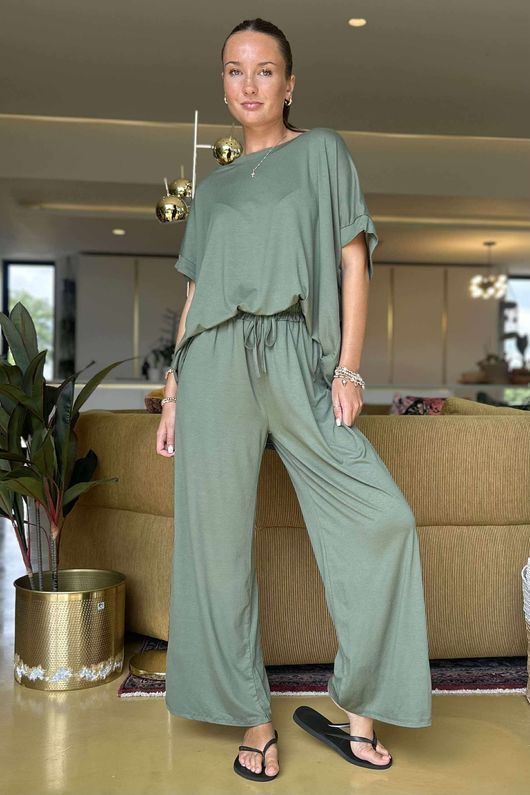 Made in Italy Essential Cap Sleeve Tee Khaki