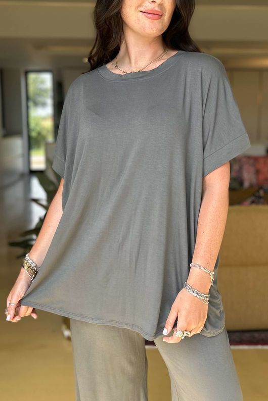 Made in Italy Essential Cap Sleeve Tee Slate