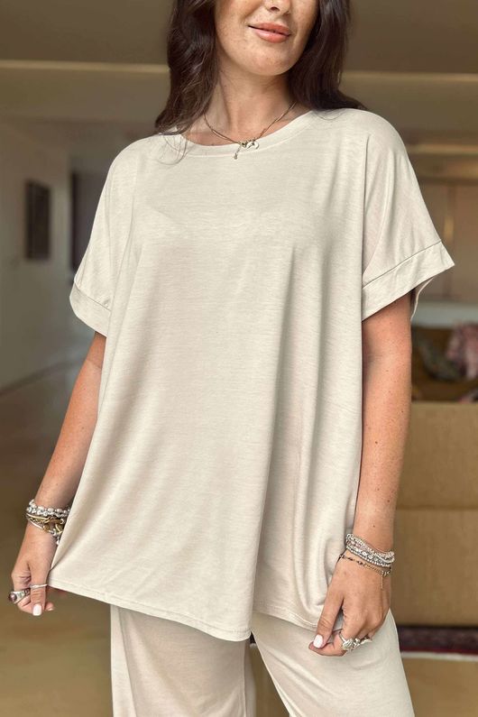 Made in Italy Essential Cap Sleeve Tee Stone