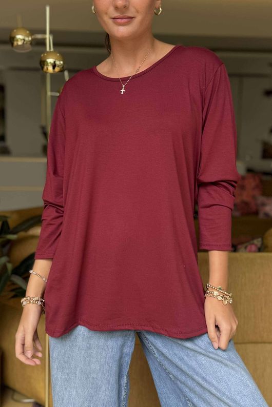 Made in Italy Essential Jersey Long Sleeve Top Burgundy - 