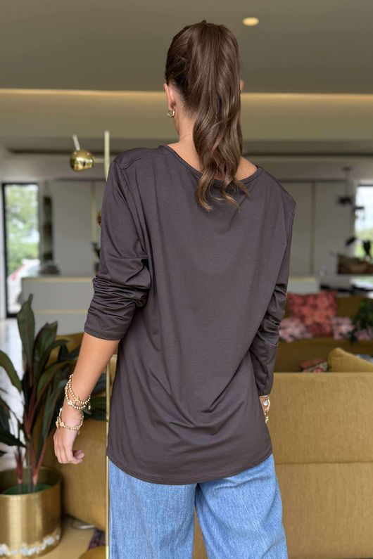 Made in Italy Essential Jersey Long Sleeve Top Chocolate