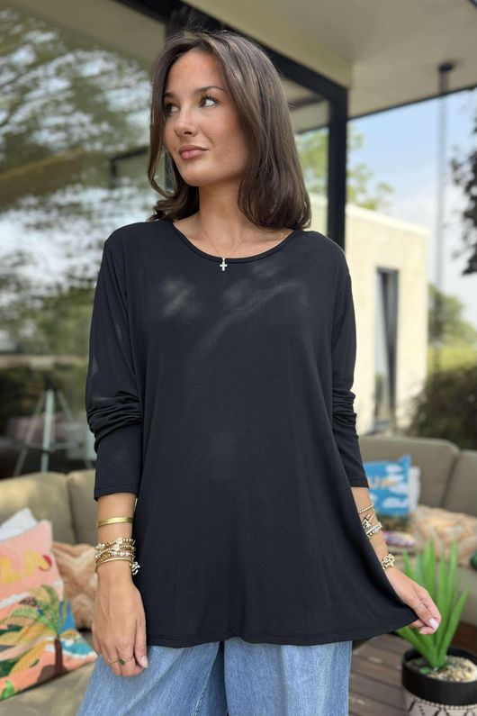 Made in Italy Essential Jersey Long Sleeve Top Black 