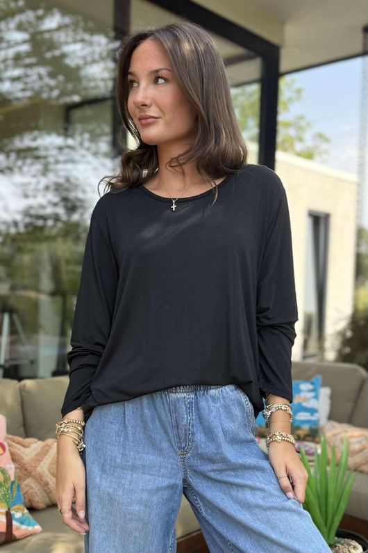 Made in Italy Essential Jersey Long Sleeve Top Black ` /15 *pre order due approx 1 week