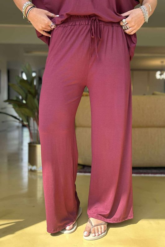 Made in Italy Essential Wide Leg Pant Bordeaux - 