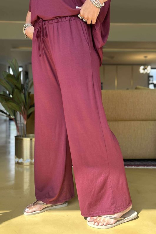 Made in Italy Essential Wide Leg Pant Bordeaux - 