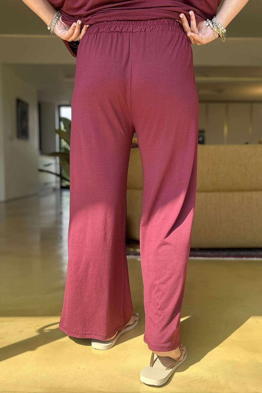 Made in Italy Essential Wide Leg Pant Bordeaux - 