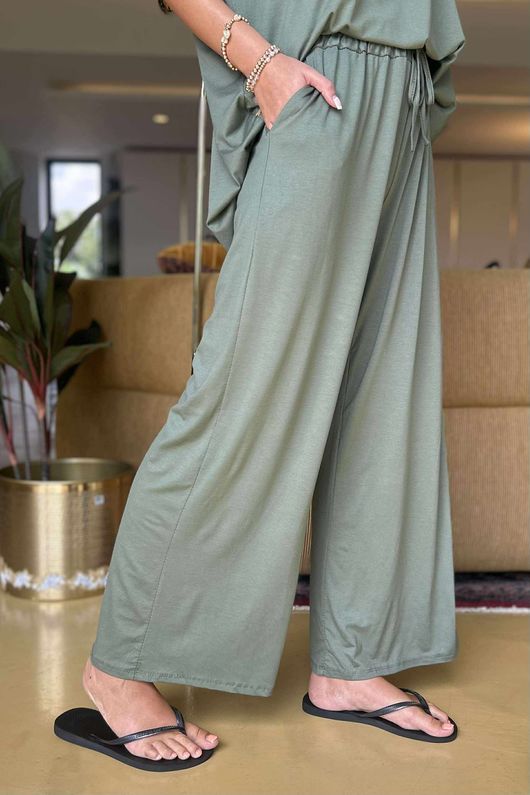 Made in Italy Essential Wide Leg Pant Khaki