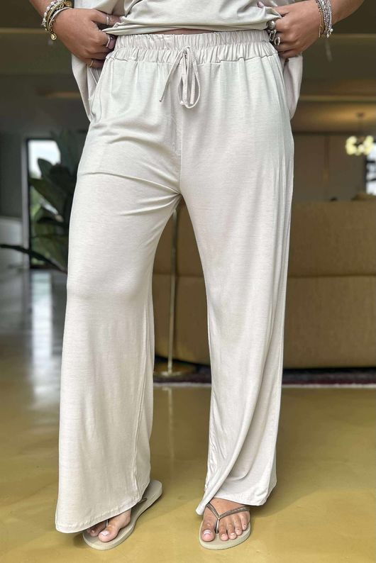 Made in Italy Essential Wide Leg Pant Stone