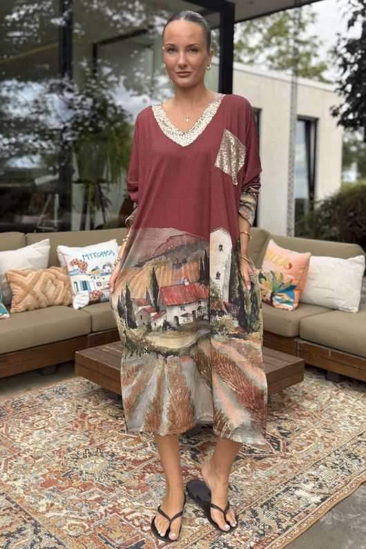 Made in Italy Ezra T Shirt Midi Dress Tuscan Burgundy /15 =