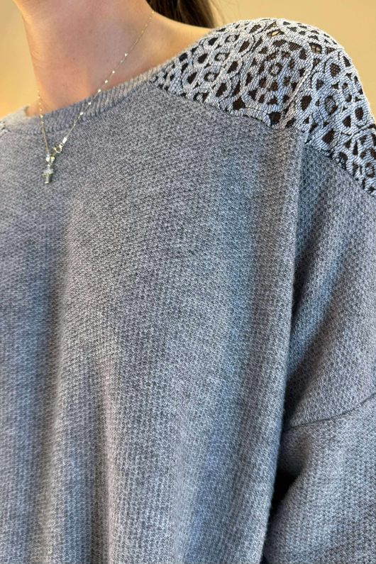 Made in Italy Fifi Lace Shoulder Fine Knit Top Slate /15 =
