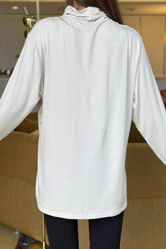 Made in Italy Fine Jersey Polo Neck Top Stone