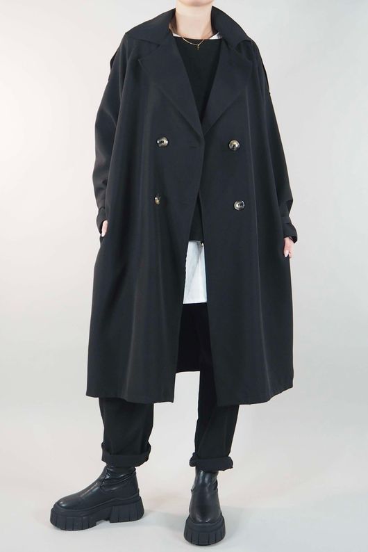 Made in Italy French Girl Classic Trench Coat Black